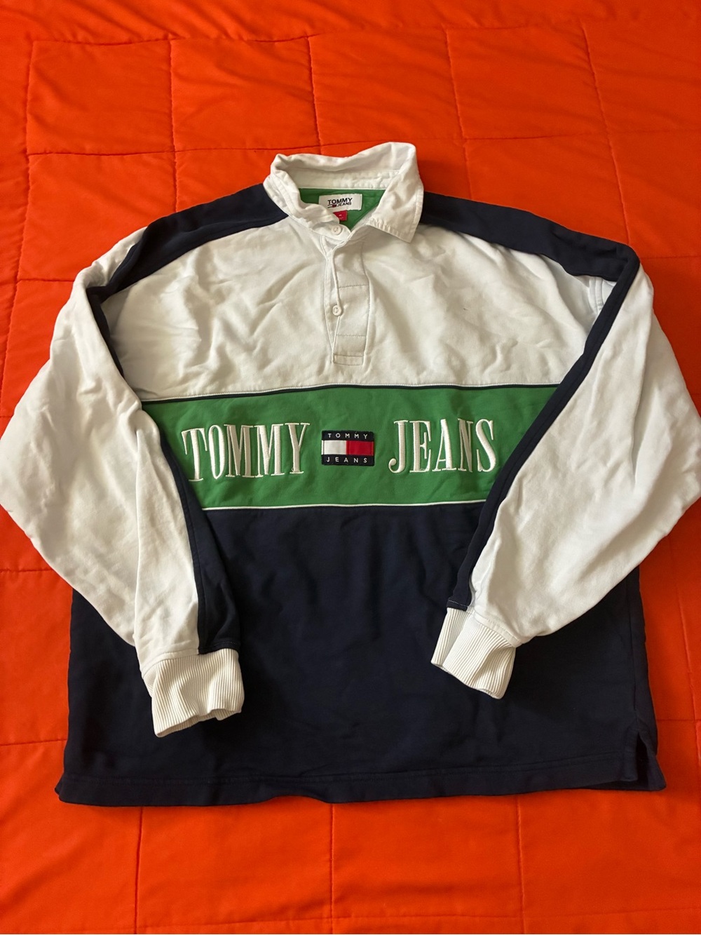 Tommy Jeans Mens Relaxed Authentic Rugby Polo in Blue White Sz Medium Colorblock